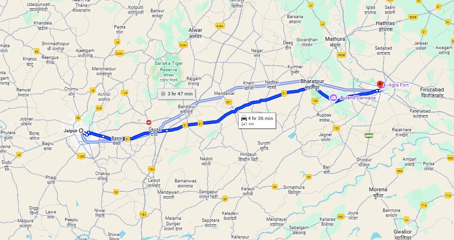 jaipur to agra route two