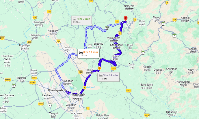 Chandigarh-Panchkula-shimla-route