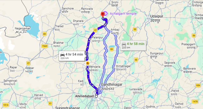 route1 ahmedabad to mount abu